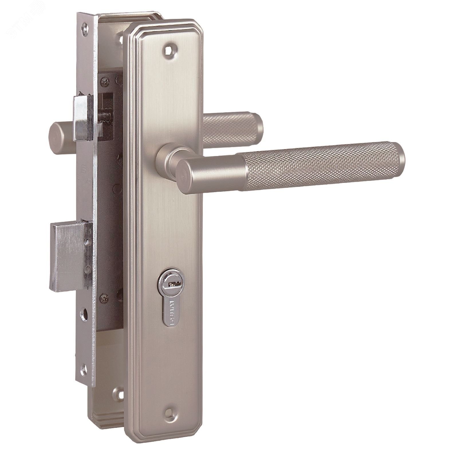 Замок врезной БУЛАТ ЗВ4-1.70.02.08 ФЕРОНА матовый никель 5 перф.кл. с ручкой /15407