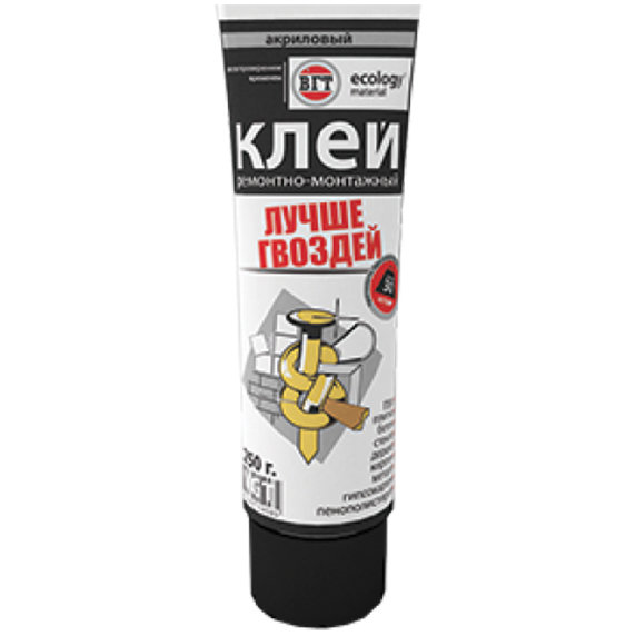 Клей VGT ремонтно-монтажный прозр, 0,25 кг, туба/0994
