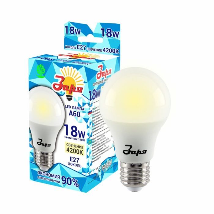Лампа LED ЗАРЯ А60/18W/4200/Е27 Эконом /4485