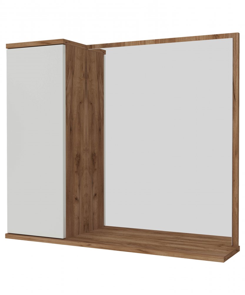 Шкаф навесной AVK2,1 дверь+зеркало 800,коллекция(Эвелин,Дуб крафт Золотой, Молочный глянец)/229119