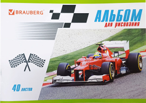 Альбом д/рис А4 40л, скоба, обложка картон BRAUBERG 200*283мм, гонки 104877