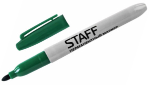 Маркер перманентный нестираемый STAFF,  эргономич. корпус, кругл. након. 2,5мм зеленый 151236