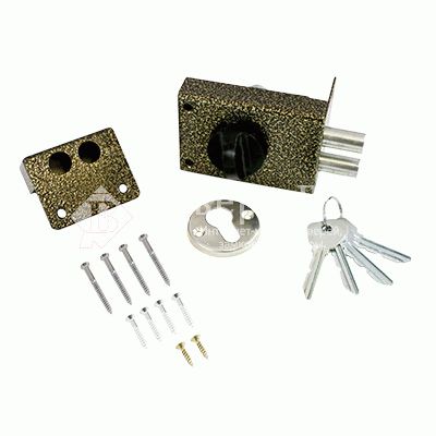 Замок накладной ОМЕГА 3Н1-2Р цилиндровый двухригельный бронза /6681