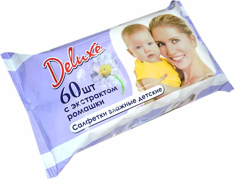Салфетки влажные Deluxe 15 шт детские с экстр. ромашки/Р304