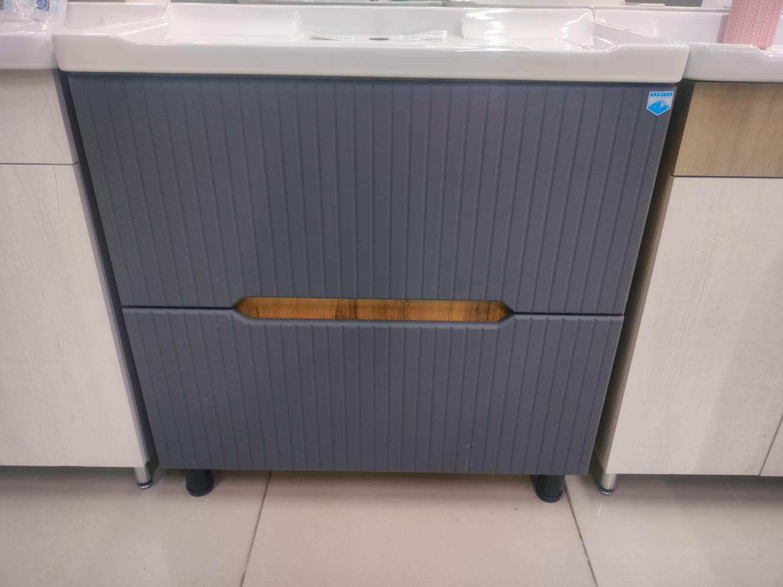 Тумба Shine Геометрия Вертикаль Х2 80 напольная, 2 ящика, графит дерево/237699