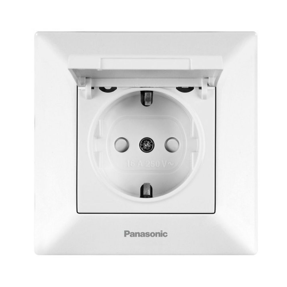 Розетка Panasonic одинарная с/з белая с крышкой WNTC02102WH/315-36065