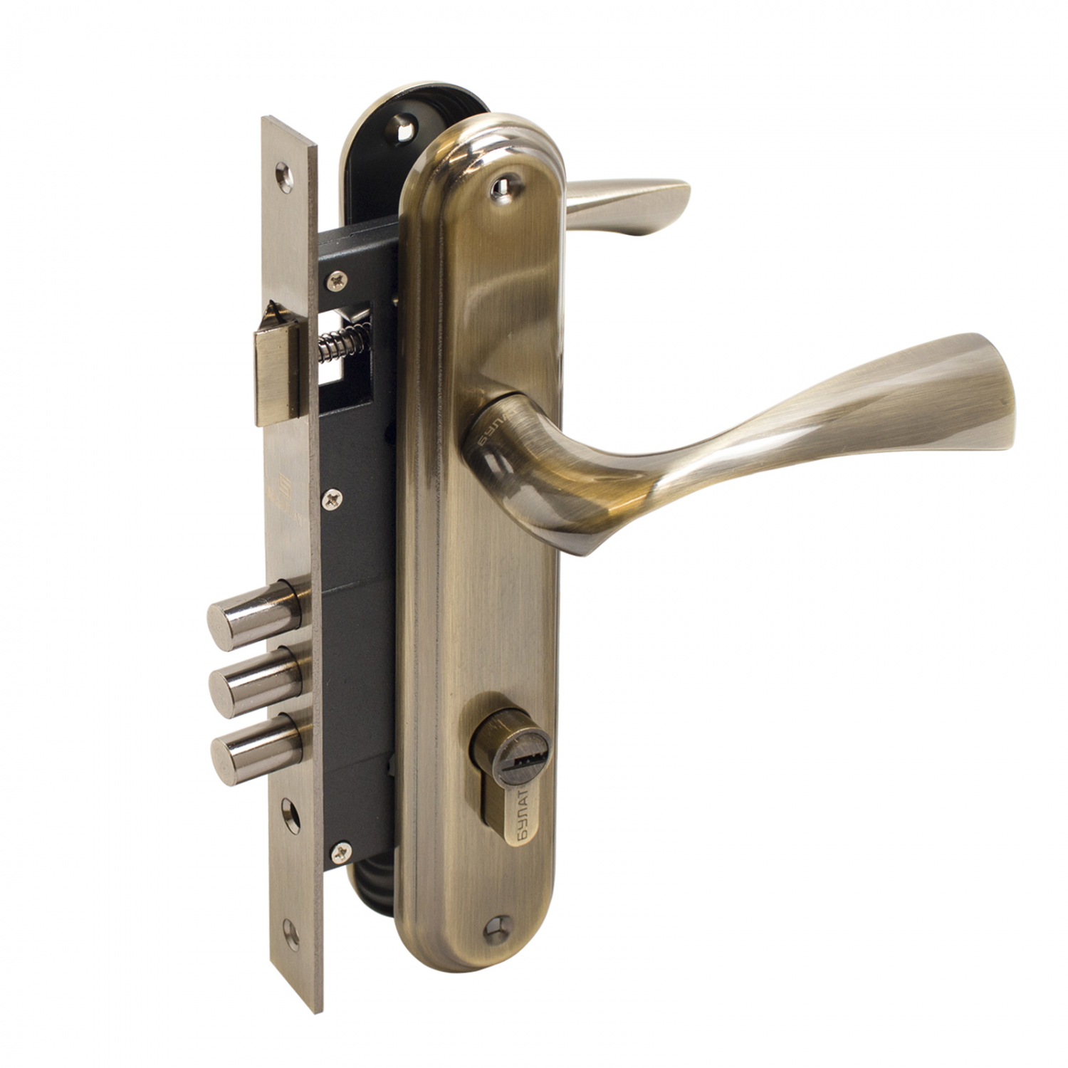 Замок врезной БУЛАТ ЗВ4-3.03.01 НОМОС бронза 5 перф.кл. с ручкой /13561