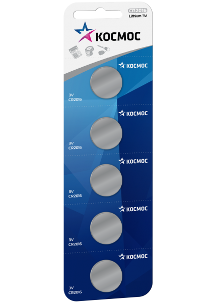 Батарейка КОСМОС CR2016-5BL/3V (5 шт) блистер