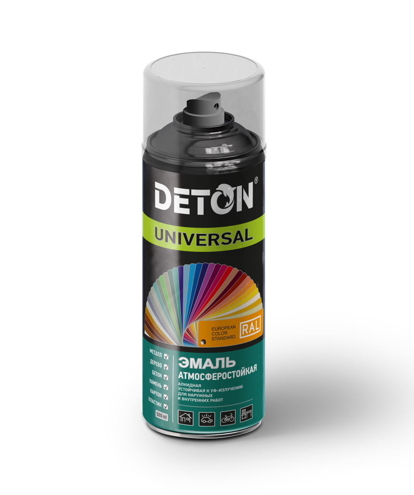 Эмаль алкидная аэрозольная DETON UNIVERSAL черная глянцевая 520мл /19492