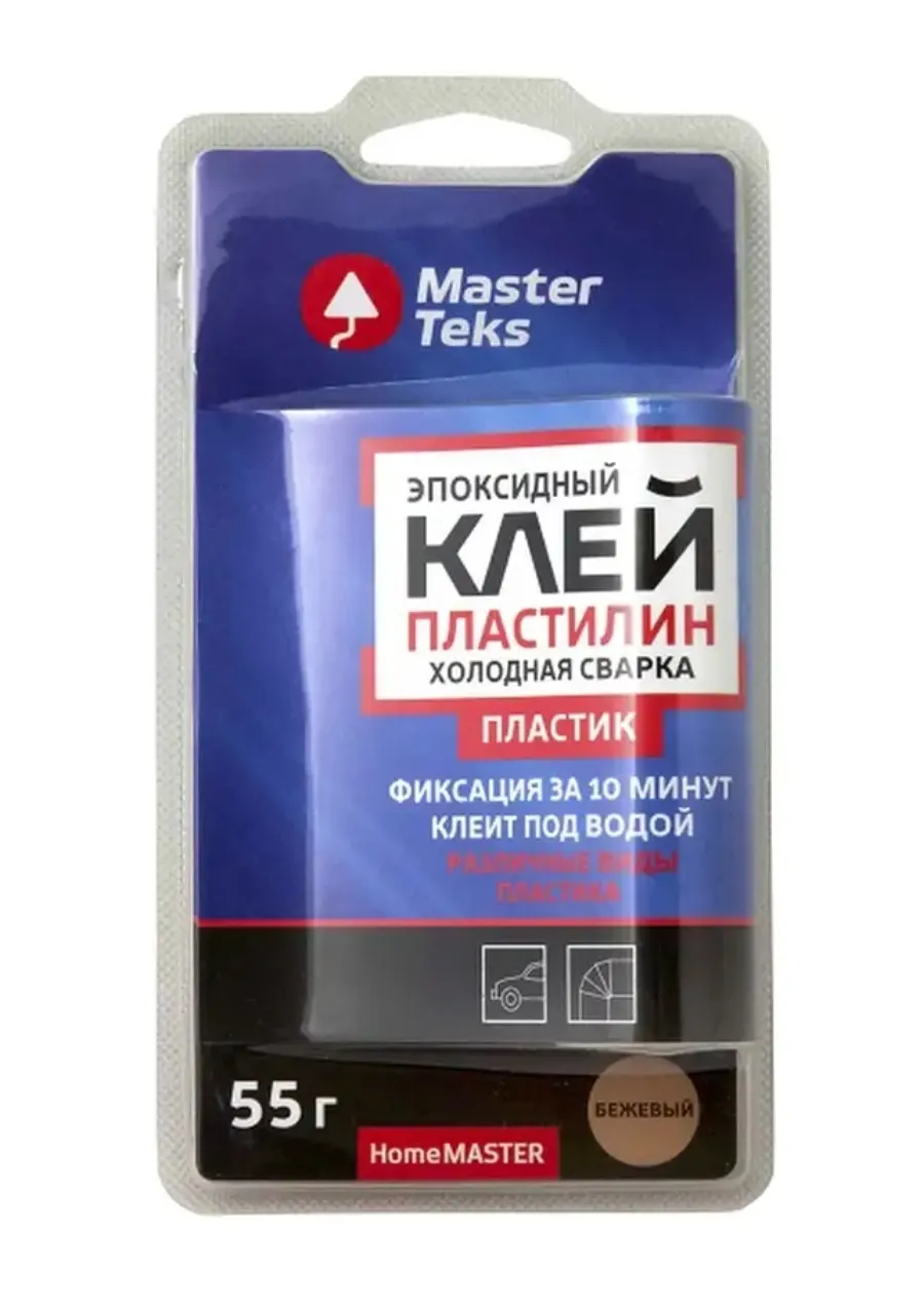 Клей-пластилин эпоксидный холодная сварка MasterTeks HomeMaster для пластика 55гр бежевый/3191