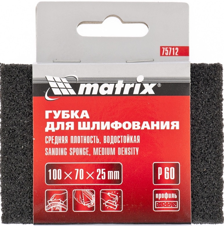 Губка для шлифования 100*70*25мм средняя плотность Р100 /75714 Matrix