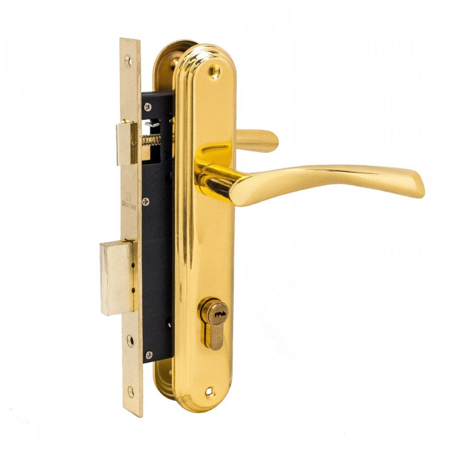 Замок врезной БУЛАТ ЗВ4-1.03.05 НОМОС золото 5 перф.кл. с ручкой /13558