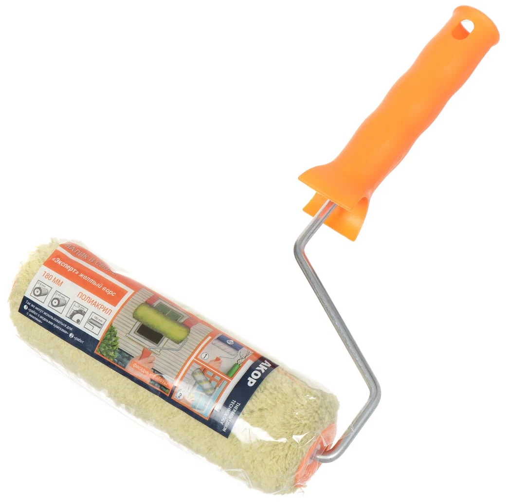 Валик Эксперт 180 мм д. 6 мм, желтый ворс /АКОР 0092/3459/75335618