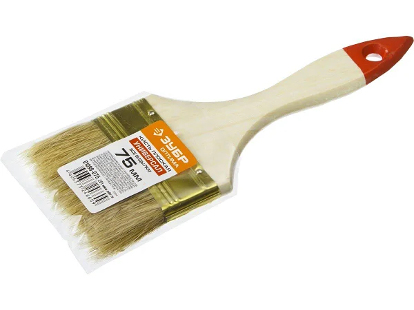 Кисть плоская ЗУБР УНИВЕРСАЛ-ОПТИМА, дерев. ручка, светлая щетина 75мм /01099-075