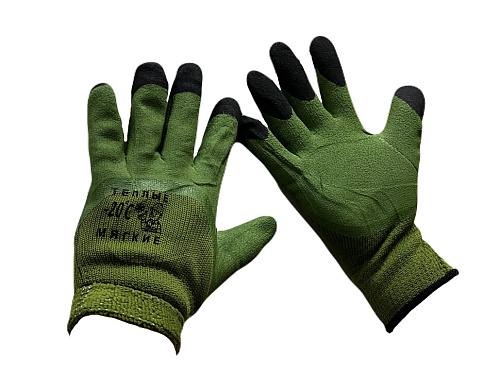 Перчатки зеленые утепленные прорезиненные/4514